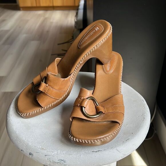 Naturalizer Jaselle Platform Tan Leather Sandal Wedge Beach Vacation Heel - Picture 2 of 5